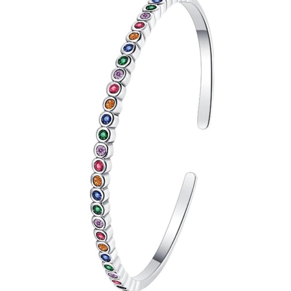 Solid 925 Sterling Silver Geometric Minimalist Cuff Bangle - Picture 6 of 7